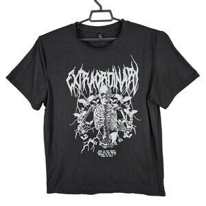 Mens Romwe Extraordinary Skeleton Graphic Black T-Shirt Short Sleeve Size XL